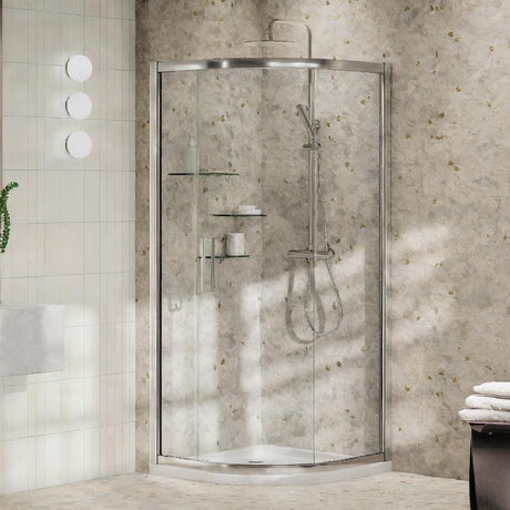 Aquarius Quadrant Shower Enclosure Silver / 900mm Aquarius Pluvia 8mm Quadrant Single Sliding Shower Door