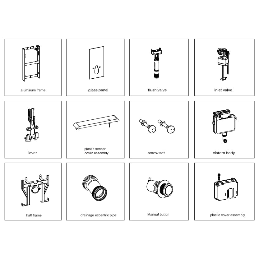 Imex Wall Hung WC Frame Imex Senso Smart Touch Free Wave Flush Wall Hung Cistern Frame with Black Glass Finish