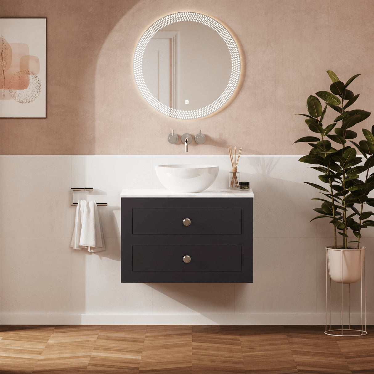 Crosswater Wall Mounted Vanity Unit Deep Indigo Blue / 710 x 460mm Crosswater Canvass Vanity Unit with White Carrara Marble Effect Worktop