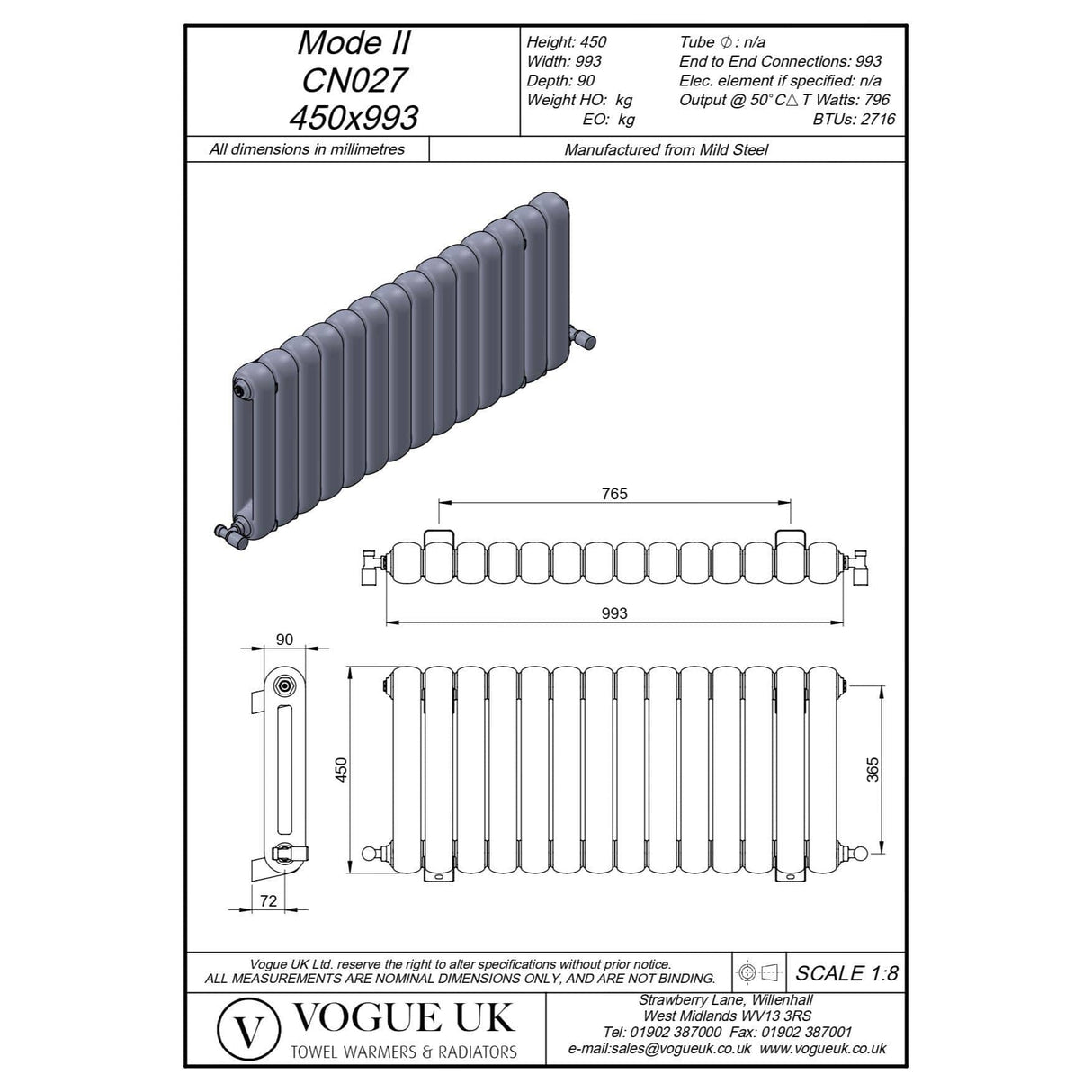 Vogue Column Radiator Vogue Mode II Traditional 2 Column Radiator in Anthracite