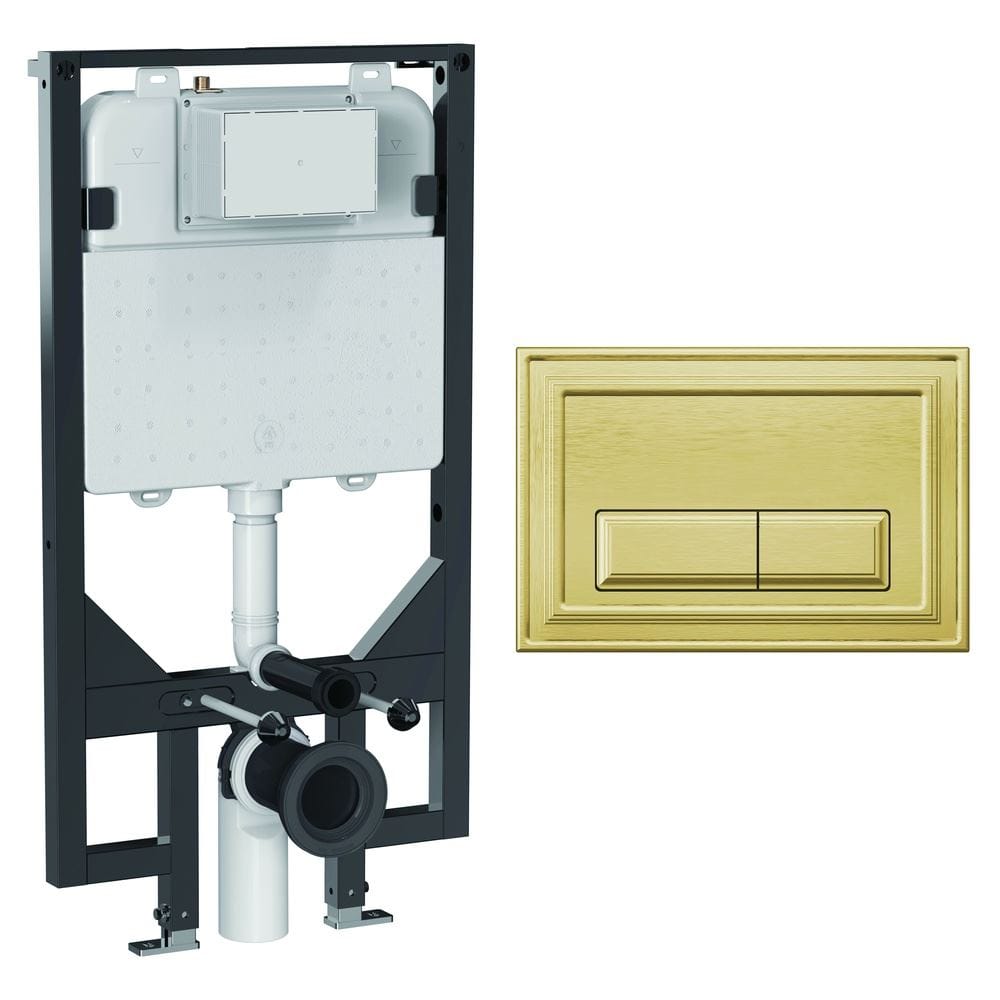 Crosswater Wall Hung WC Frame Belgravia Plate in Brushed Brass Crosswater 1.14m Ultra Slim Depth Dual Flush WC Support Frame Set with Flush Plate