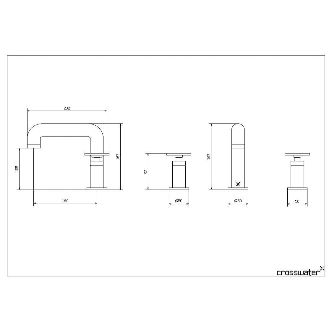Crosswater 3 Tap Hole Basin Set Crosswater Union 3 Hole Deck Mounted Basin Mixer Tap in Brushed Brass