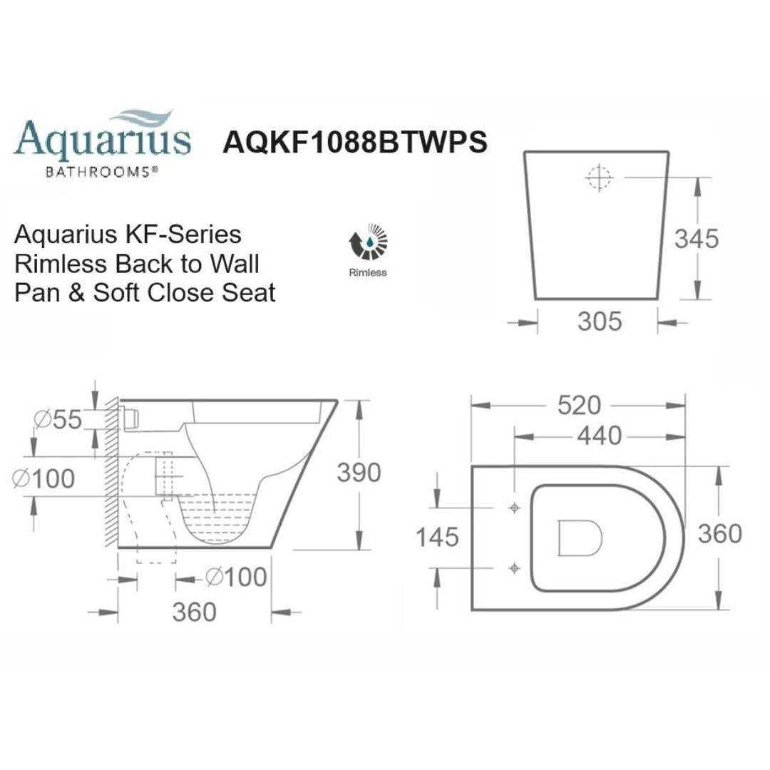 Aquarius KF-Series Rimless Back to Wall Toilet with Soft Close Seat