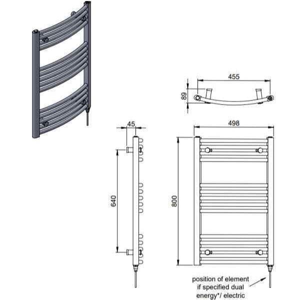 Vogue 800 x 500 / Central Heating Vogue Combes Curved Ladder Towel Rail in Chrome
