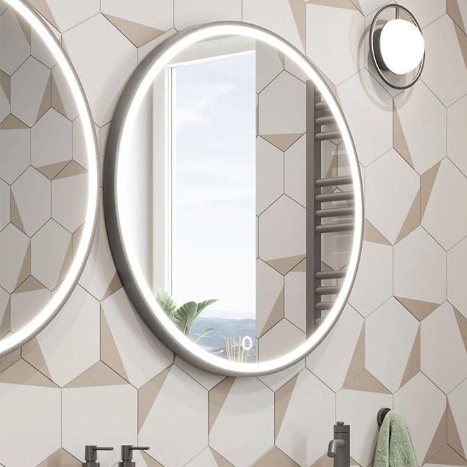 Crosswater Illuminated Mirror 500mm / Slate Crosswater Infinity Round Framed LED Illuminated Mirror