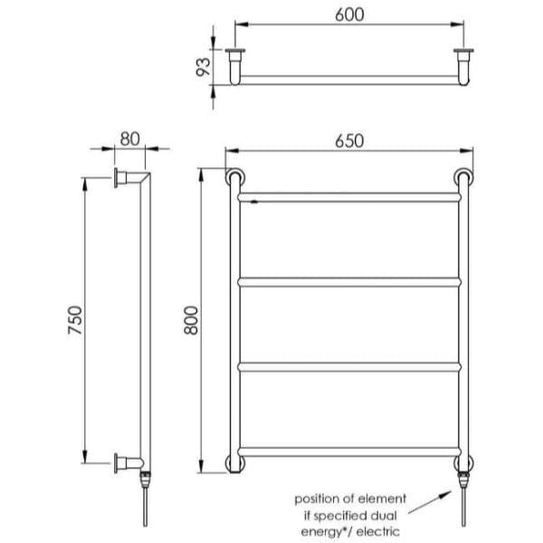 Vogue Ladder Rail Vogue Vivid Straight Heated Towel Rail in Chrome