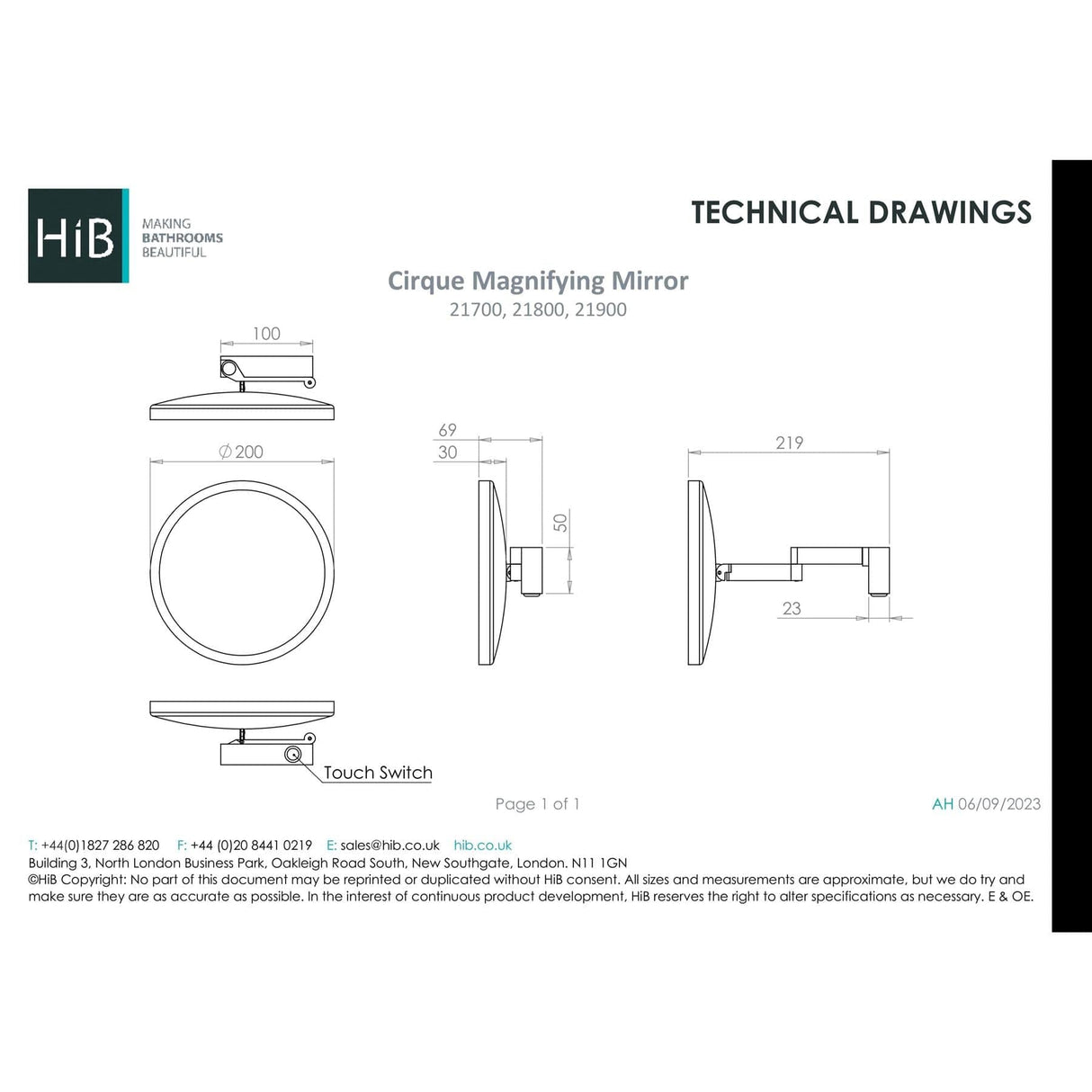 HiB Cosmetic and Shaving Mirror HiB Cirque Illuminated Magnifying Bathroom Mirror