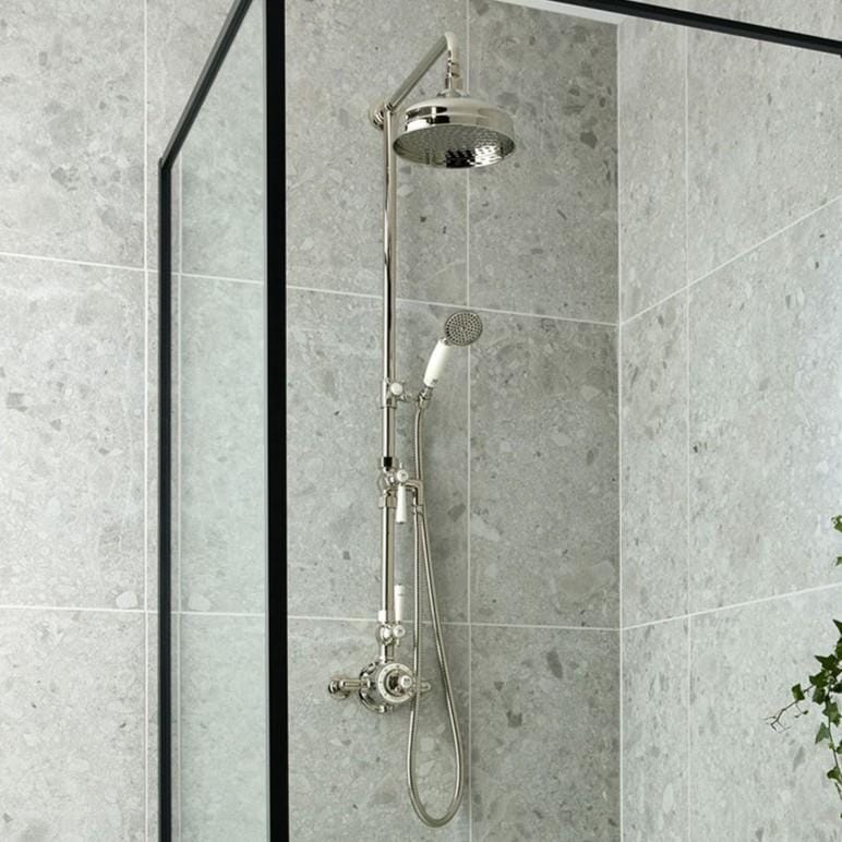 Vado Exposed Shower Set Bright Nickel Booth & Co. Axbridge Exposed Shower Valve Set with Rigid Riser, Shower Head and Handset
