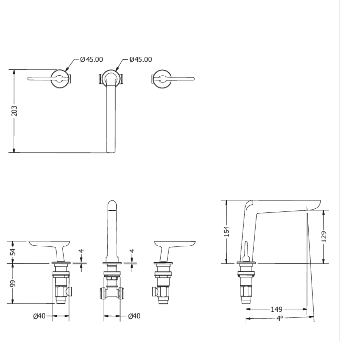 Crosswater Foile 3 Hole Basin Mixer Tap