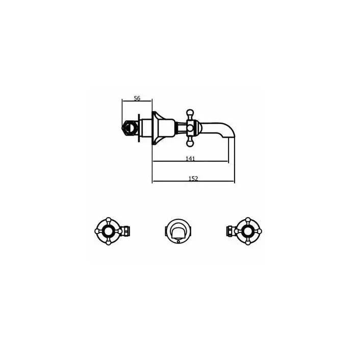Crosswater Belgravia 3 Hole Wall Mounted Basin Mixer Tap with Crosshead Handle