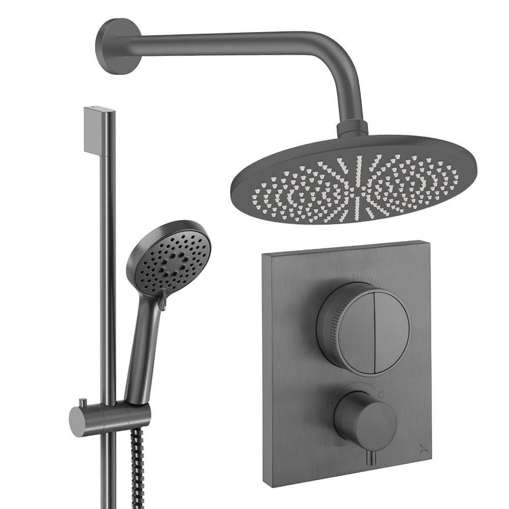 UK Bathroom Store Concealed Shower Set Slate / Wall Arm / 300mm Crosswater Crossbox Push Shower Set 2 - 2 Outlet with Fixed Overhead Shower and Slide Rail Kit