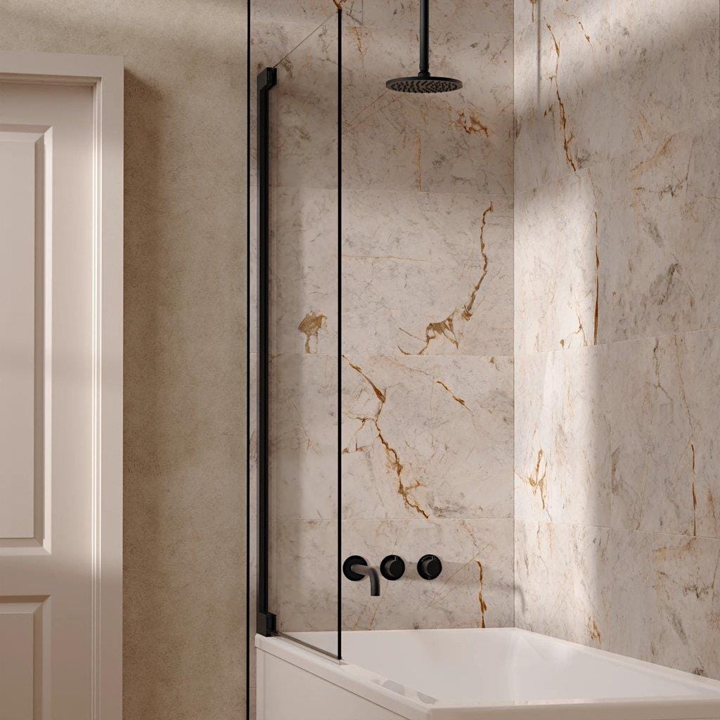 UK Bathroom Store Concealed Shower Set Matt Black / Ceiling Arm / 200mm Crosswater Module Shower Set 3 with Fixed Overhead Shower and Bath Spout