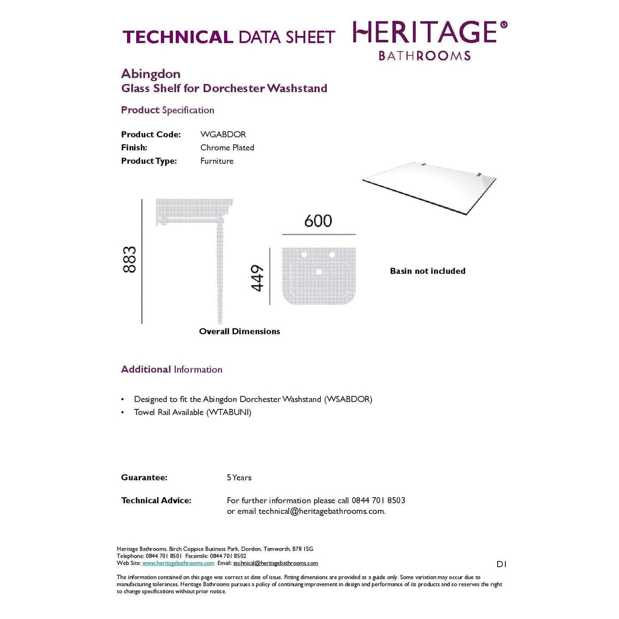 Heritage Heritage Abingdon Washstand Glass Shelf