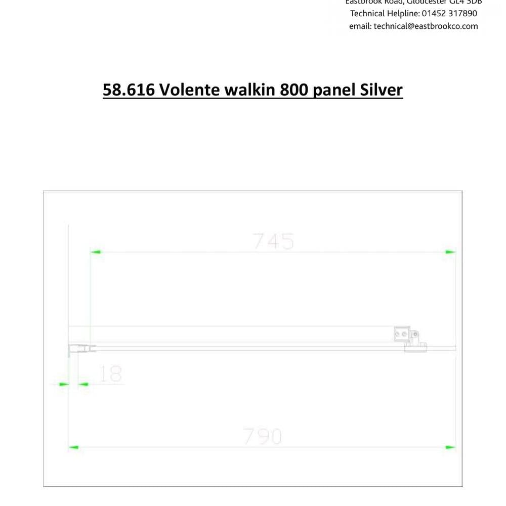 Eastbrook Side Panel 800mm Eastbrook Volente Frameless Side Panel in Polished Chrome
