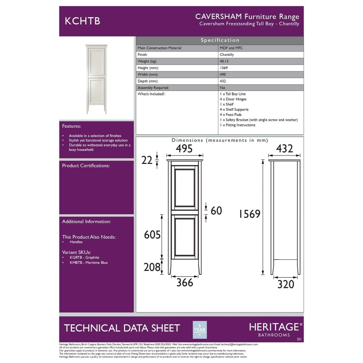 Heritage Storage Unit Heritage Caversham Freestanding Tall Boy