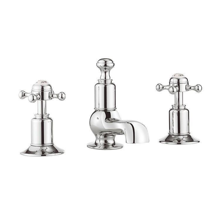 Crosswater Belgravia 3 Hole - Deck Mounted - Basin Mixer Tap with Crosshead Handle