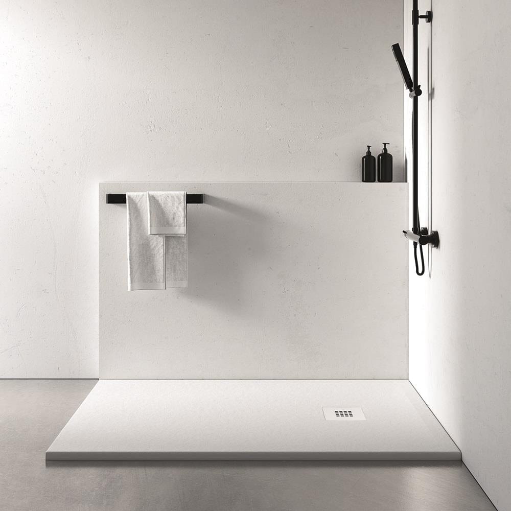 Aquarius Rectangle Shower Tray Aquarius Honiston Mineral Composite Slate Effect Shower Tray in Arctic White