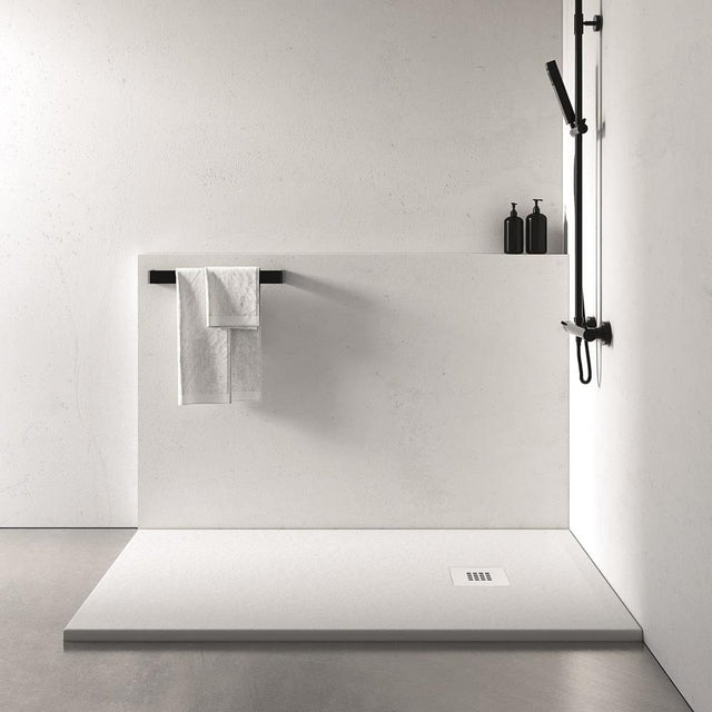 Aquarius Rectangle Shower Tray Aquarius Honiston Mineral Composite Slate Effect Shower Tray in Arctic White
