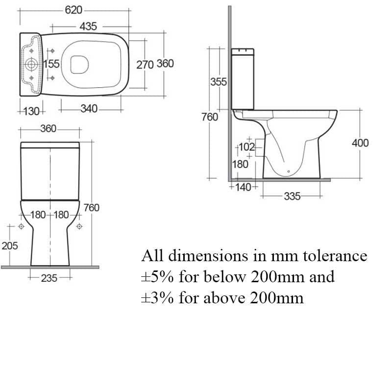 RAK Close Coupled Toilet RAK Origin 62 Full Access Close Coupled Toilet with Push Button Cistern and Deluxe Soft Close Seat in Alpine White