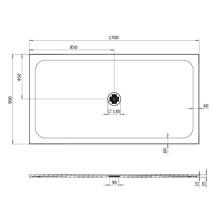 Crosswater Rectangle Shower Tray 900 x 1700mm Crosswater Creo Rectangle 25mm Stone Resin Shower Tray with Waste