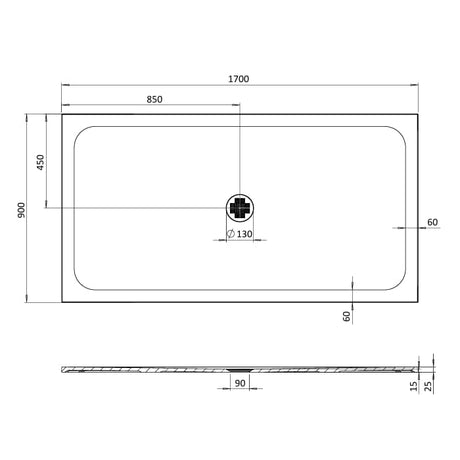 Crosswater Rectangle Shower Tray 900 x 1700mm Crosswater Creo Rectangle 25mm Stone Resin Shower Tray with Waste