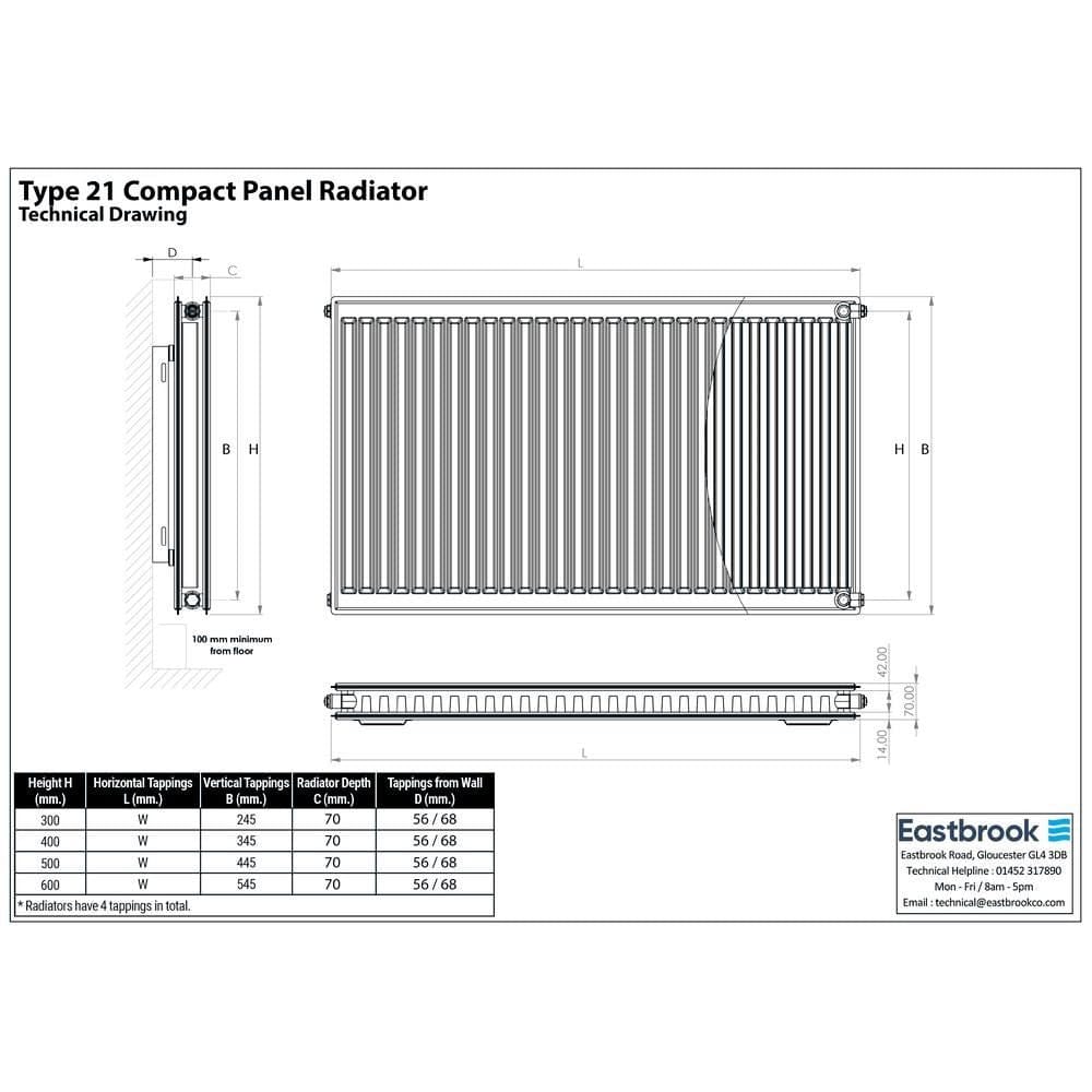 Aquarius Type 21 Aquarius Type 21 Compact Panel Radiator In Gloss White