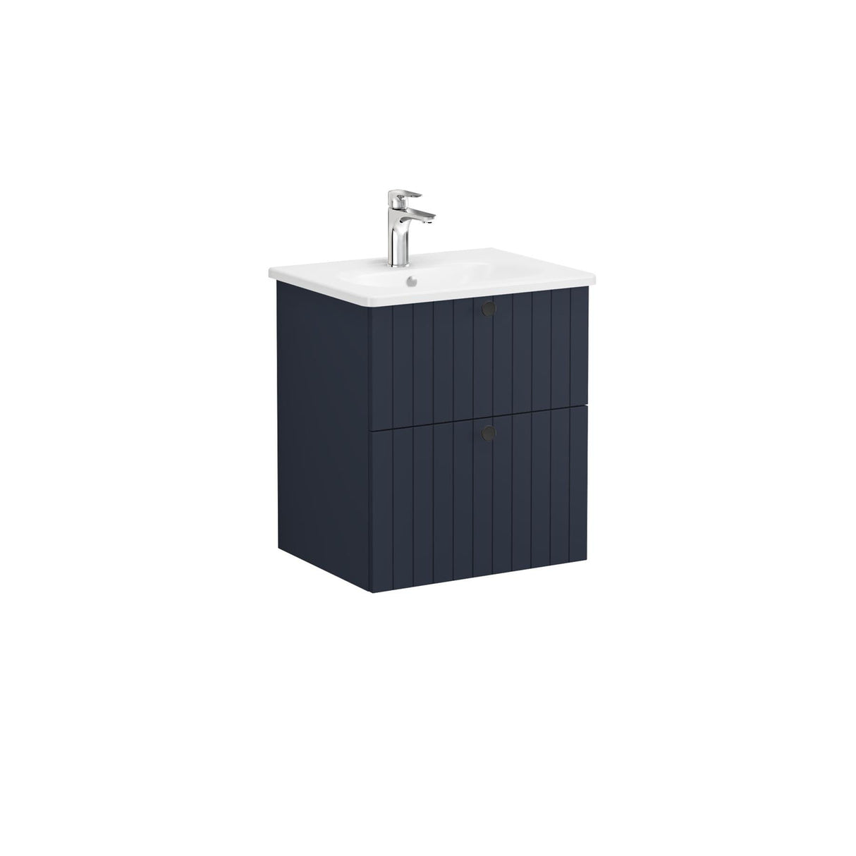VitrA Wall Mounted Vanity Unit Matt Dark Blue / Zentrum VitrA Root Groove Wall Mounted 2 Drawer Vanity Unit 600mm with One Tap Hole Basin