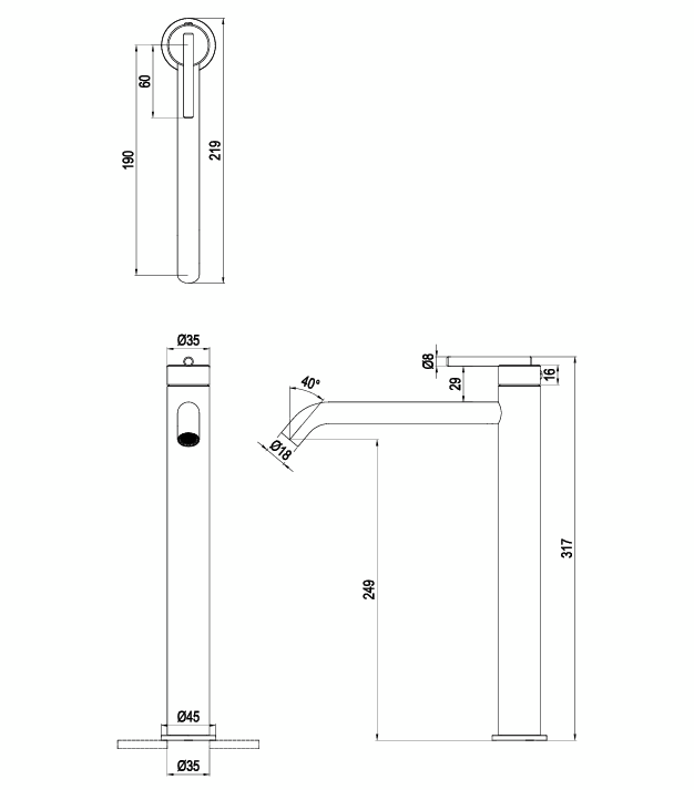Crosswater 3ONE6 Lever 3 Hole Basin Mixer Tap