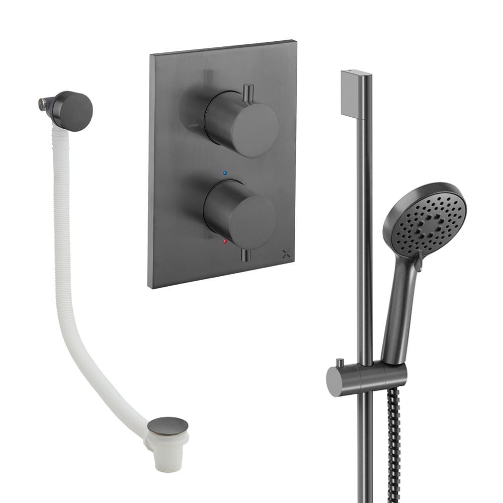 UK Bathroom Store Concealed Shower Set Slate Crosswater Crossbox Shower Set 6 - 2 Outlet with Riser Rail Kit and Overflow Bath Filler Waste