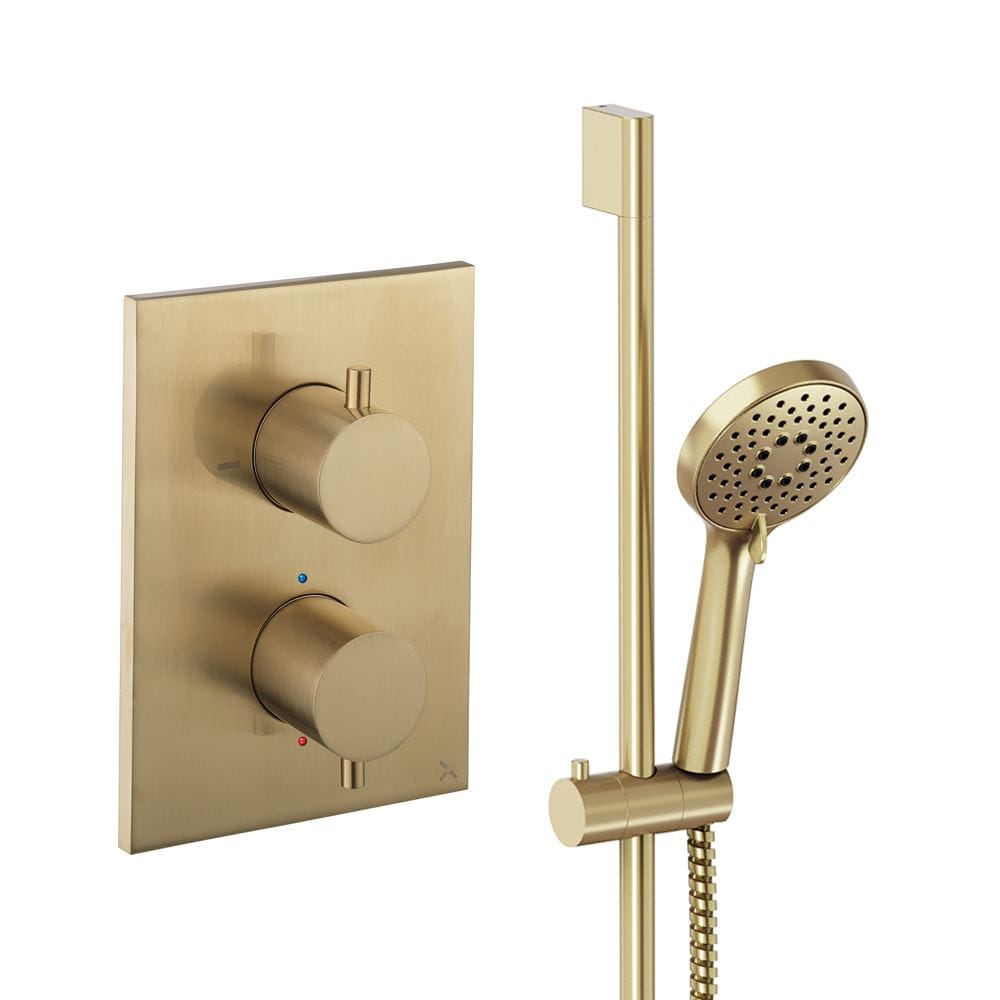 UK Bathroom Store Concealed Shower Set Brushed Brass Crosswater Crossbox Shower Set 2 - 1 Outlet with Slide Rail Kit