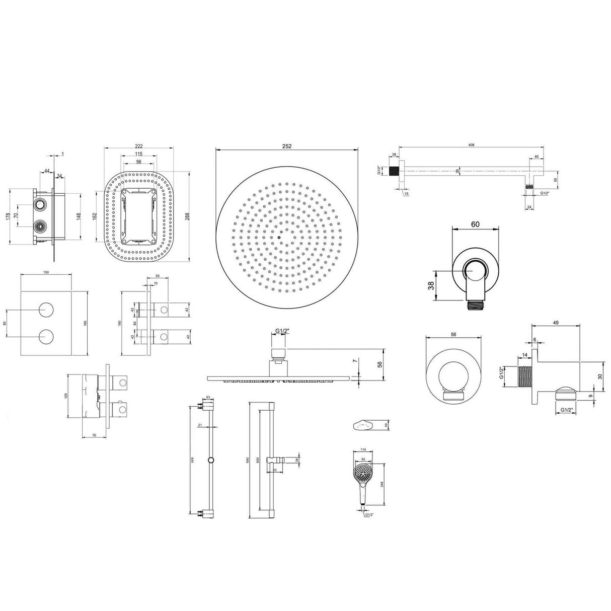 UK Bathroom Store Concealed Shower Set Villeroy & Boch Concealed Complete Shower Set 2 Outlet with Slide Rail Kit