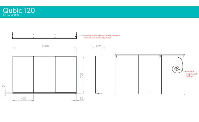 HiB Mirrored Cabinet HiB Qubic Sensor-Activated LED Illuminated Mirror Cabinet