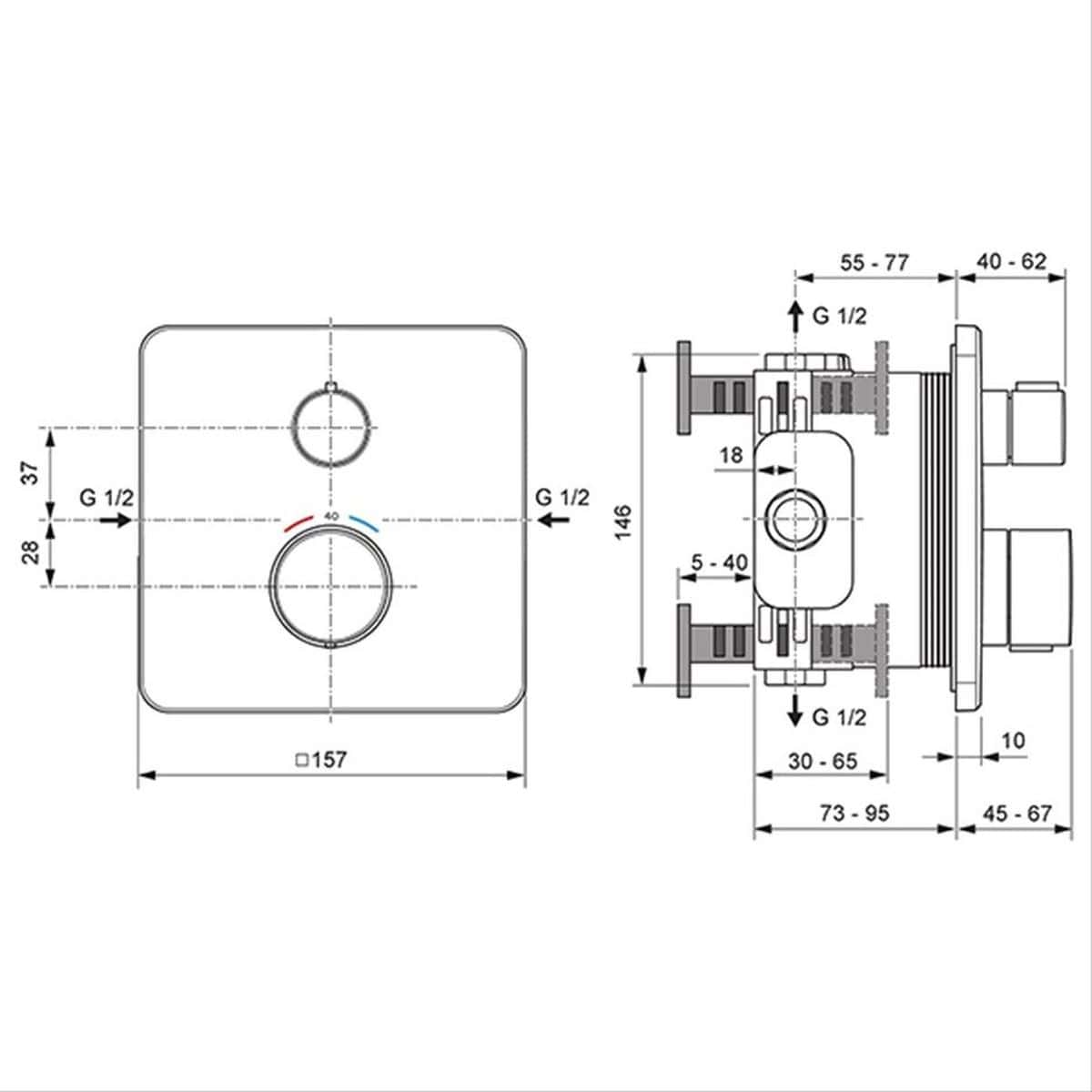 Ideal Standard Concealed Shower Valve Ideal Standard Ceratherm C25 Single Outlet Square Concealed Valve Trim-set in Chrome