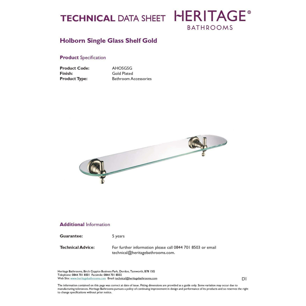 Heritage Shelf Chrome Heritage Holborn Single Glass Shelf