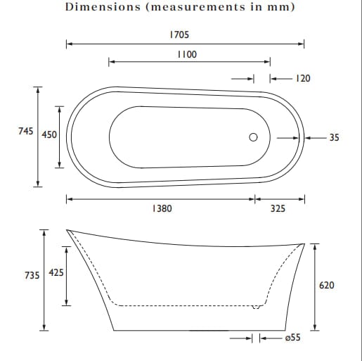 Heritage Roll Top and Slipper Freestanding Bath Heritage Holywell Freestanding Slipper Bath - 1710 x 745mm