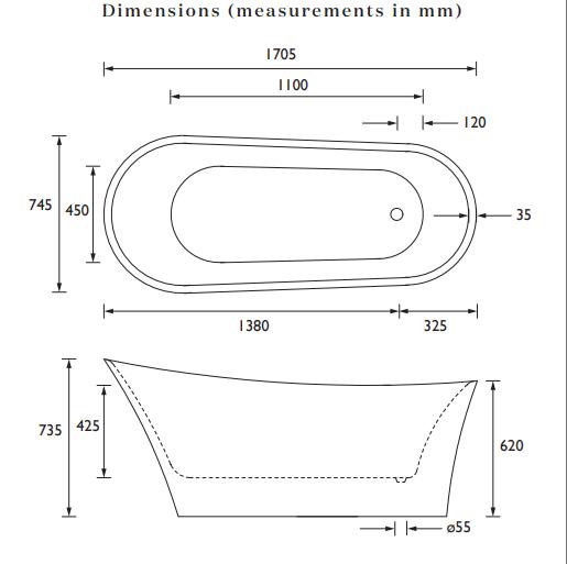 Heritage Roll Top and Slipper Freestanding Bath Heritage Holywell Freestanding Slipper Bath - 1710 x 745mm