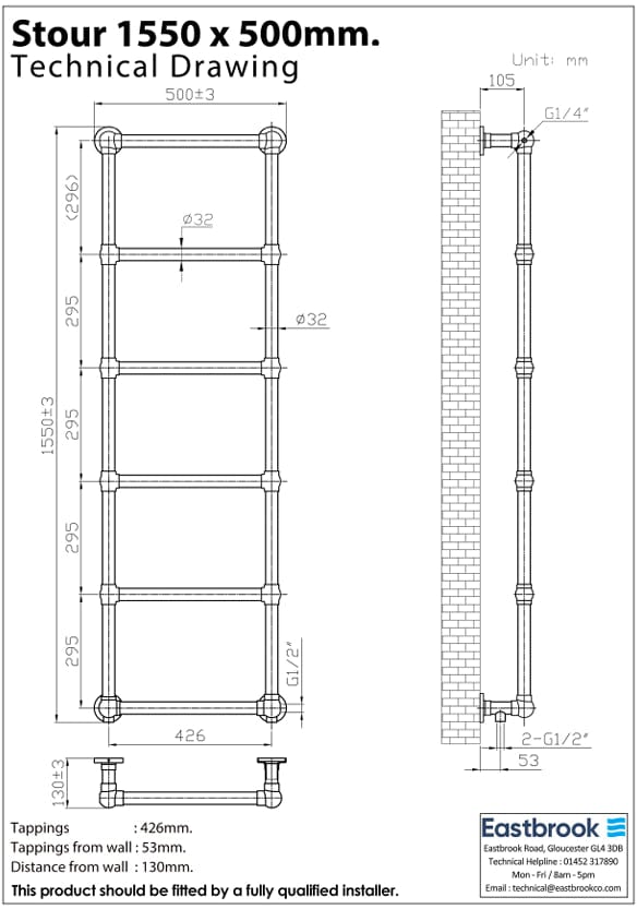 Eastbrook Traditional Towel Rail Eastbrook Stour Vertical Traditional Heated Towel Rail in Matt Black