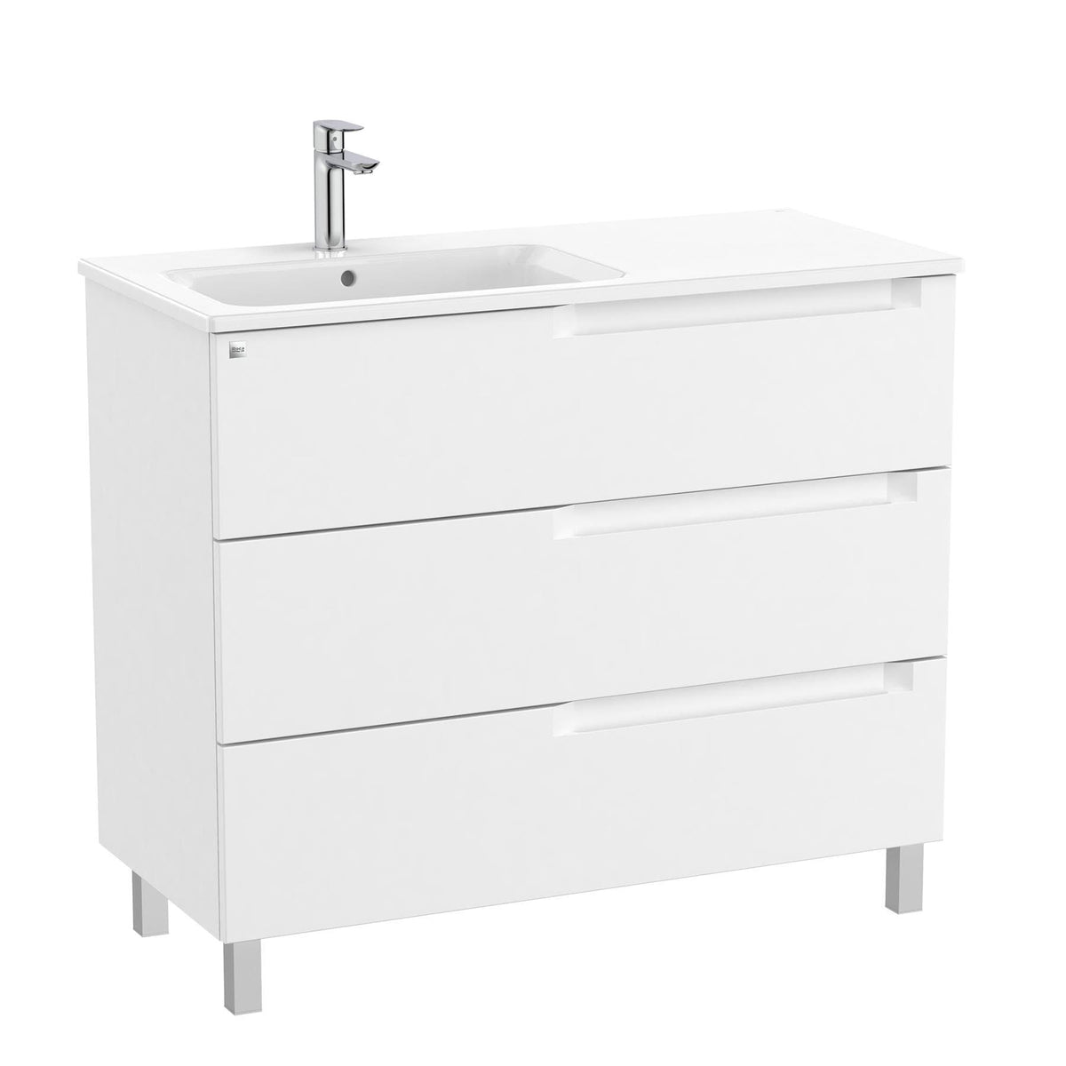 Roca Floor Standing Vanity Unit Matt White / Left Hand Roca Aleyda 1000mm Floor Standing Three Drawer Vanity Unit with Basin