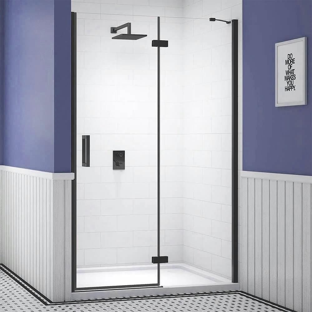 Merlyn Hinged Shower Door Matt Black / 1200 adj (1160-1200mm) Merlyn Ionic Essence Frameless Hinged Shower Door and Inline Panel