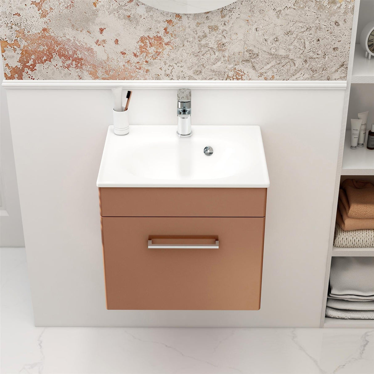 Imex Wall Mounted Vanity Unit Imex Croma Wall Mounted Single Drawer 500mm Vanity Unit with 1 Tap Hole Basin