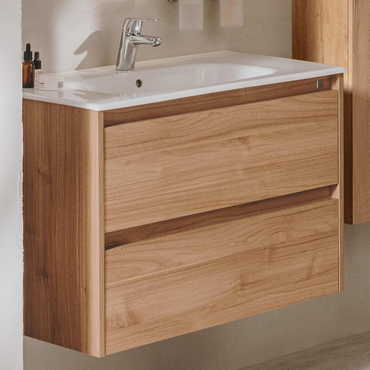 Roca Wall Mounted Vanity Unit Roca Tenet 800mm Wall Mounted Two Drawer Vanity Unit with Basin