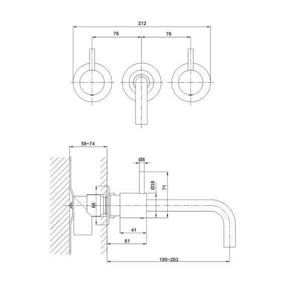Crosswater Wall Mounted Basin Tap Crosswater MPRO 3 Hole Wall Mounted Basin Mixer Tap