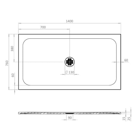 Crosswater Rectangle Shower Tray 760 x 1400mm Crosswater Creo Rectangle 25mm Stone Resin Shower Tray with Waste