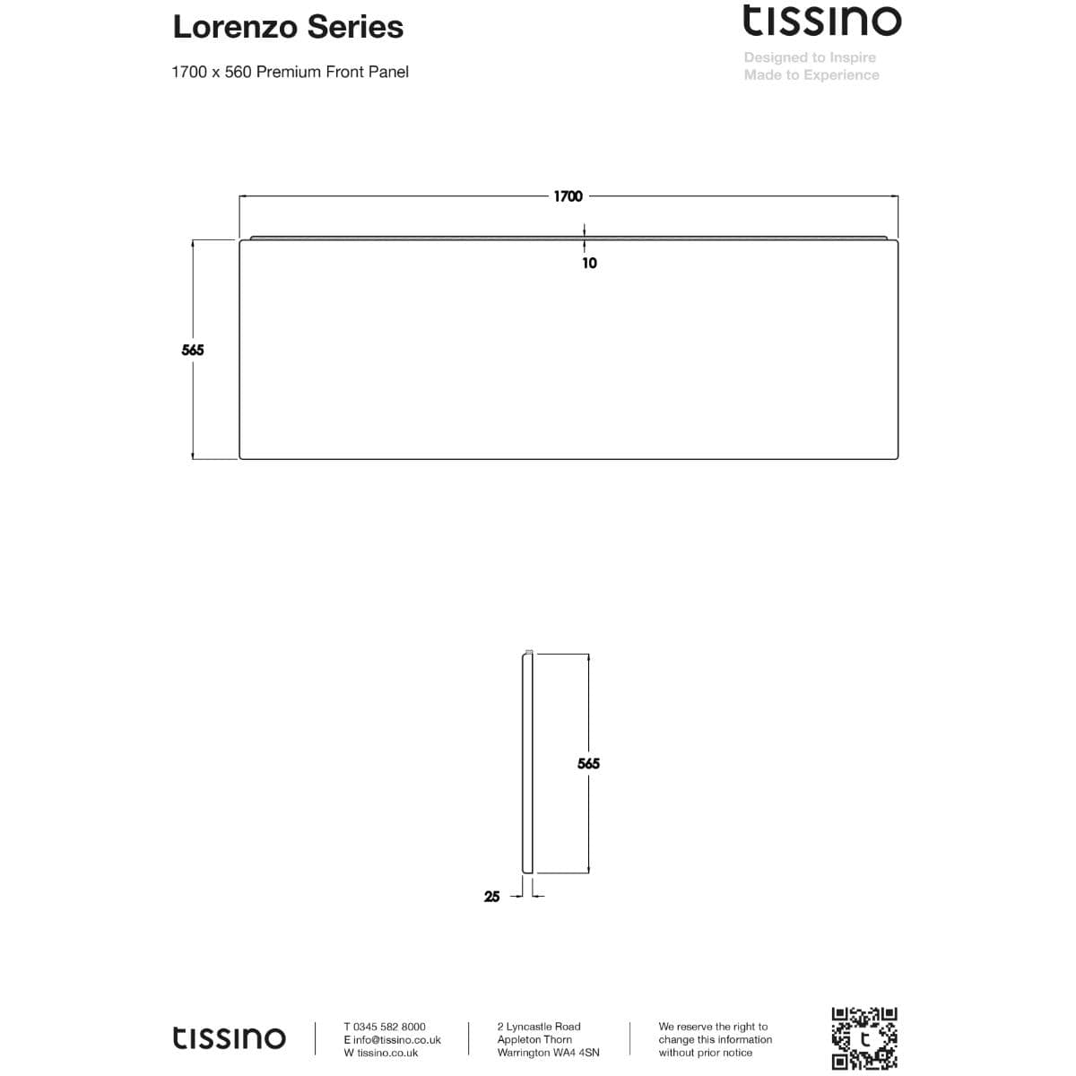 Tissino Bath Panel 1700 x 560mm / Premium Tissino Lorenzo Front Bath Panel