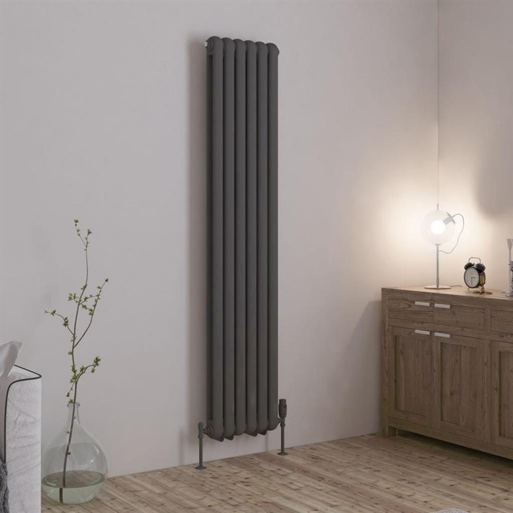 Eastbrook Column Radiator 1800 x 383 / Electric Only Eastbrook Rubano Straight Vertical Traditional Column Radiator in Matt Anthracite