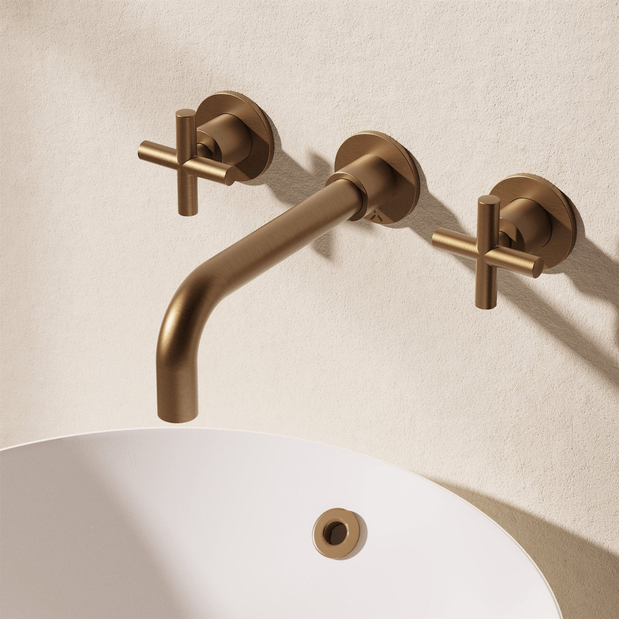 Crosswater Wall Mounted Basin Tap Brushed Bronze Crosswater MPRO Crosshead 3 Hole Wall Mounted Basin Mixer Tap