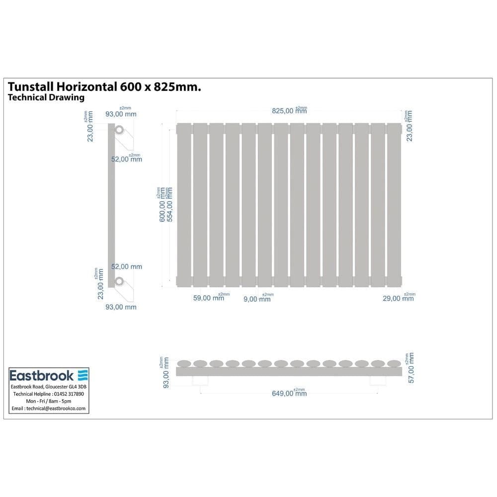 Eastbrook Panel Radiator Eastbrook Tunstall Straight Horizontal Designer Radiator in Matt White