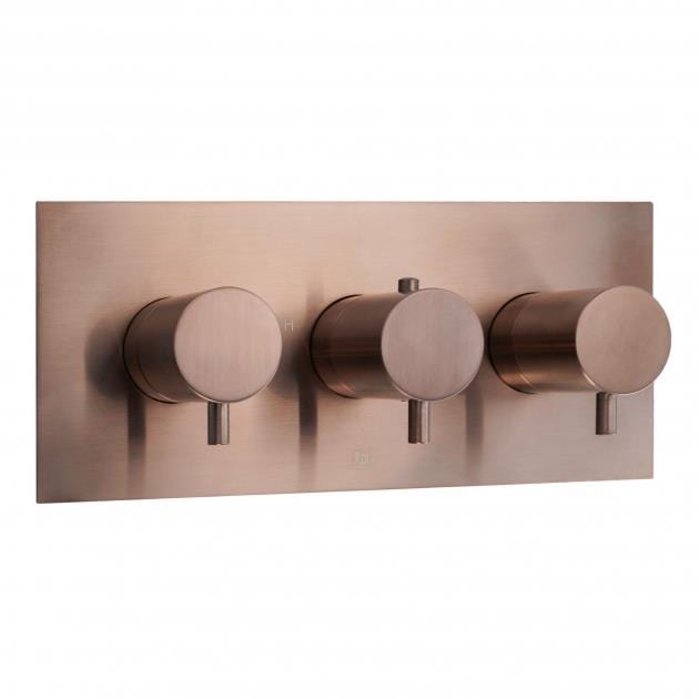 JTP Concealed Shower Valve Brushed Bronze JTP VOS 2 Outlet, 3 Handle, Horizontal Concealed Thermostatic Shower Valve