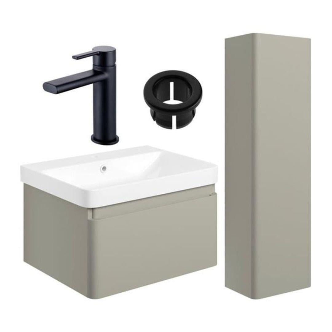 Aquarius Wall Mounted Vanity Unit Matt Latte / Matt Black Aquarius Sophie 605mm Vanity Unit and Tall Boy Set with Finishes