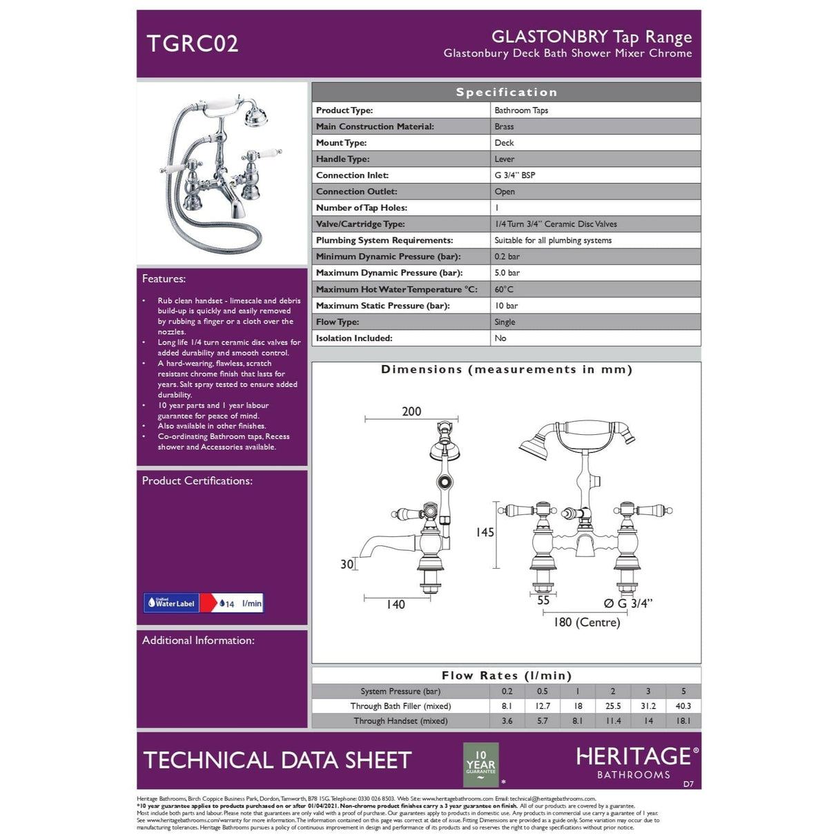 Heritage Bath Shower Mixer Heritage Glastonbury Bath Shower Mixer with Handset